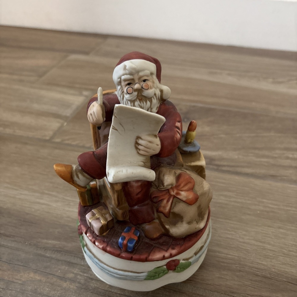 Vintage Santa Claus Christmas Music Box Porcelain Hand Painted Rotates